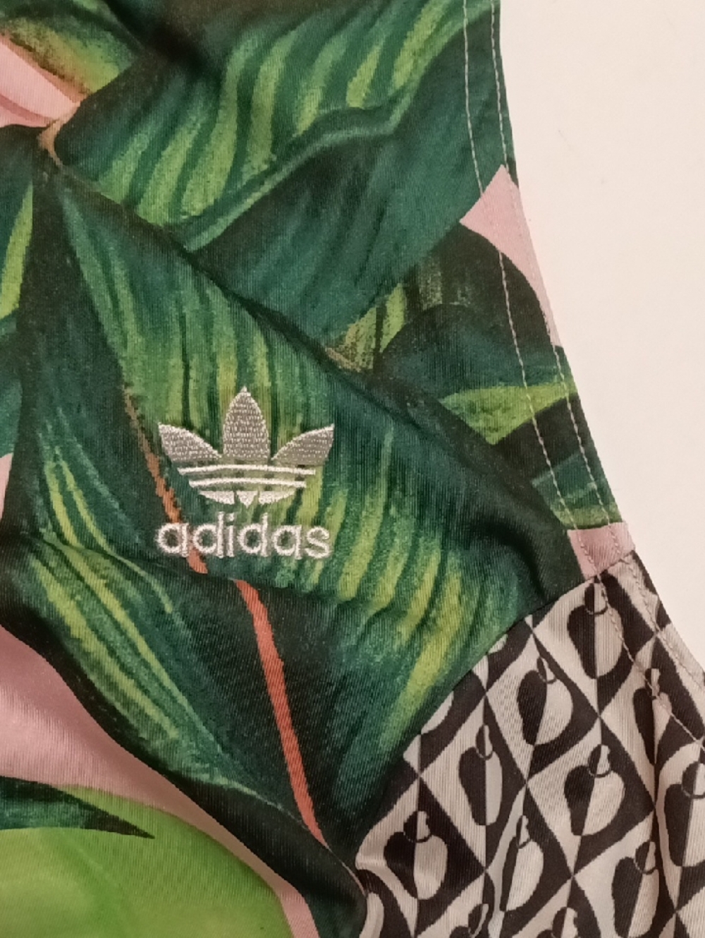 adidas x Farm Rio Tropical Print Cropped Mock Neck Sports Top -Pink & Green - Picture 3 of 9